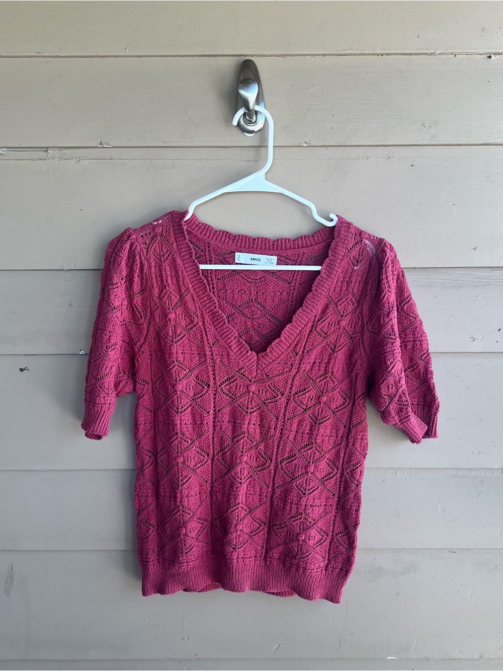MNG Rust Colored Crochet Top Size M Boho Hippie Fall
